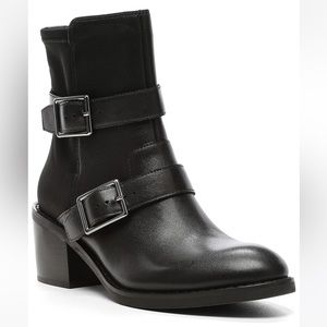 Darby Leather Buckle Block Heel Bootie